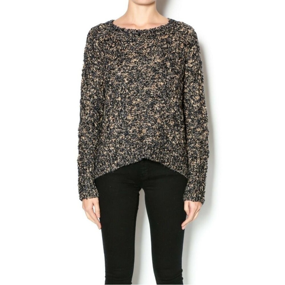 Michael Stars Marled Wool Blend Leather Elbow Patch Sleeve Sweater